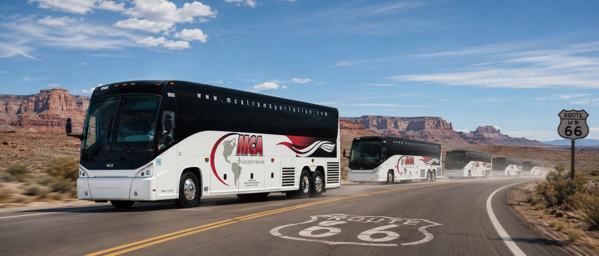 MCA Transportation motorcoach fleet on Route 66