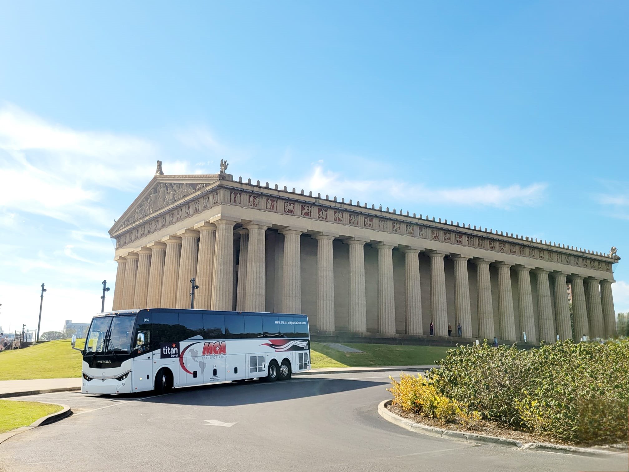 MCA Transportation motorcoach at the Parthenon in Nashville, Tennessee