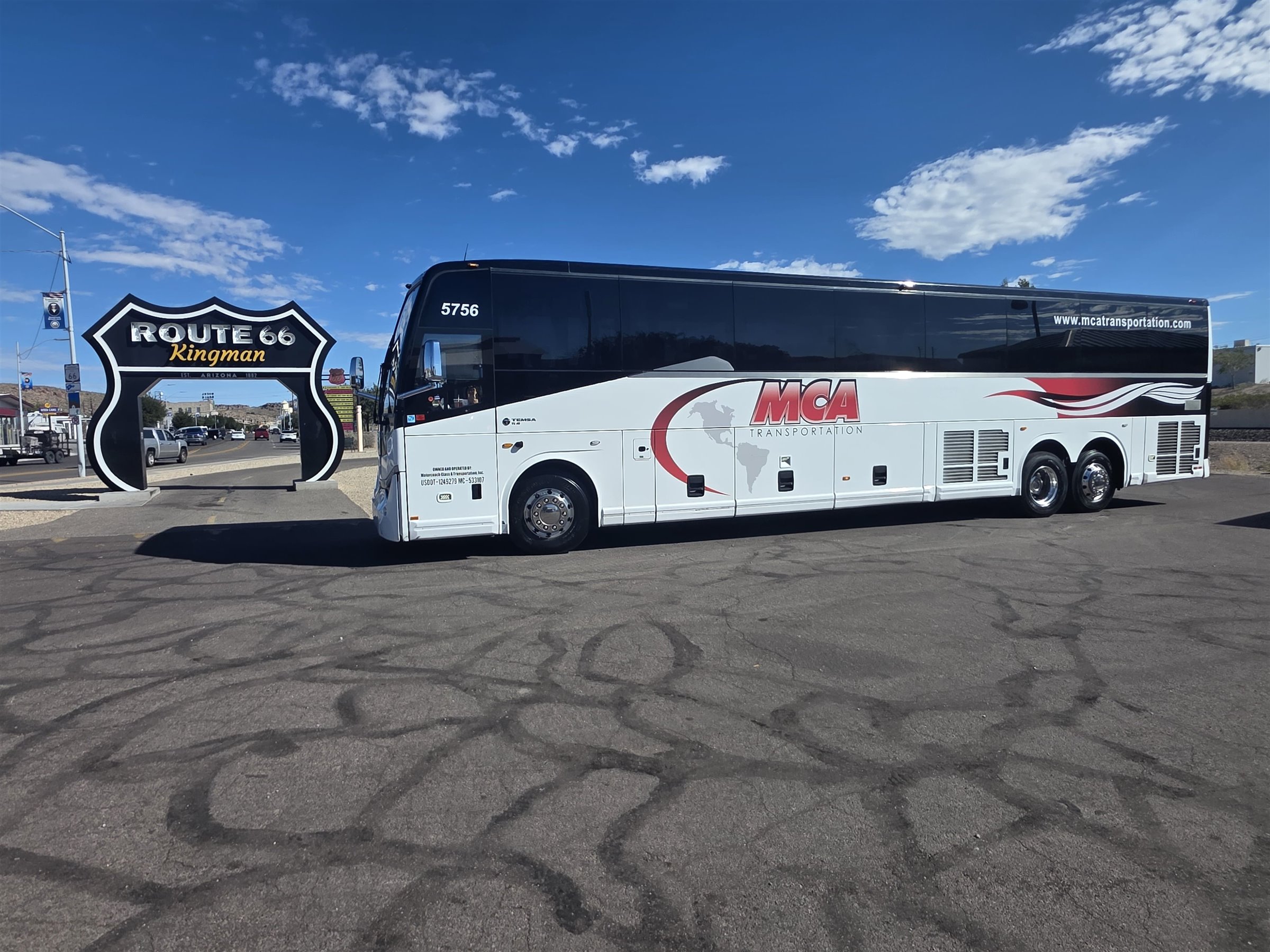 MCA Transportation motorcoach at Route 66 in Kingman, Arizona