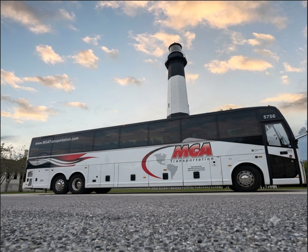 MCA Transportation motorcoach at the lighthouse in Tybee Island, Georgia