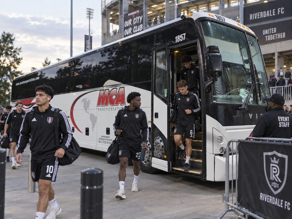 Soccer team arriving at stadium with MCA coach #1857